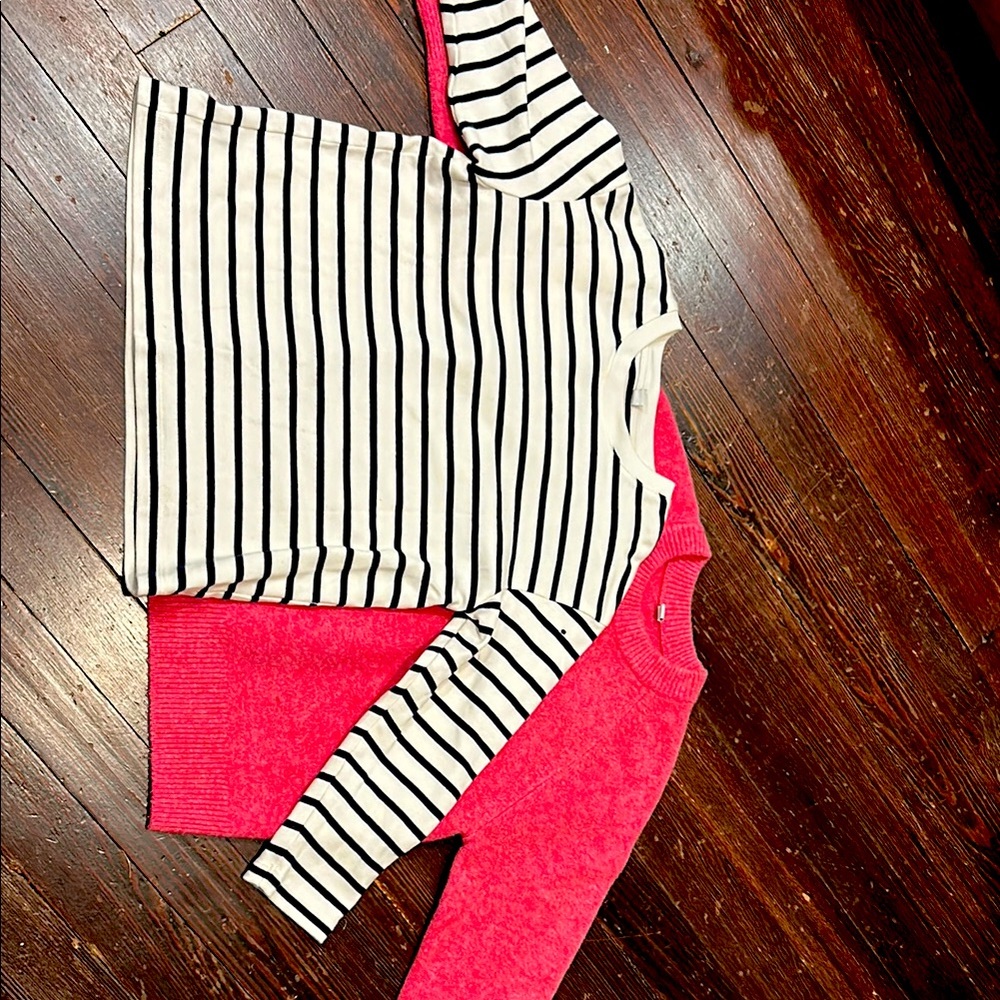 Uniglo Striped Black and White Kids Shirt with Pink Sweater